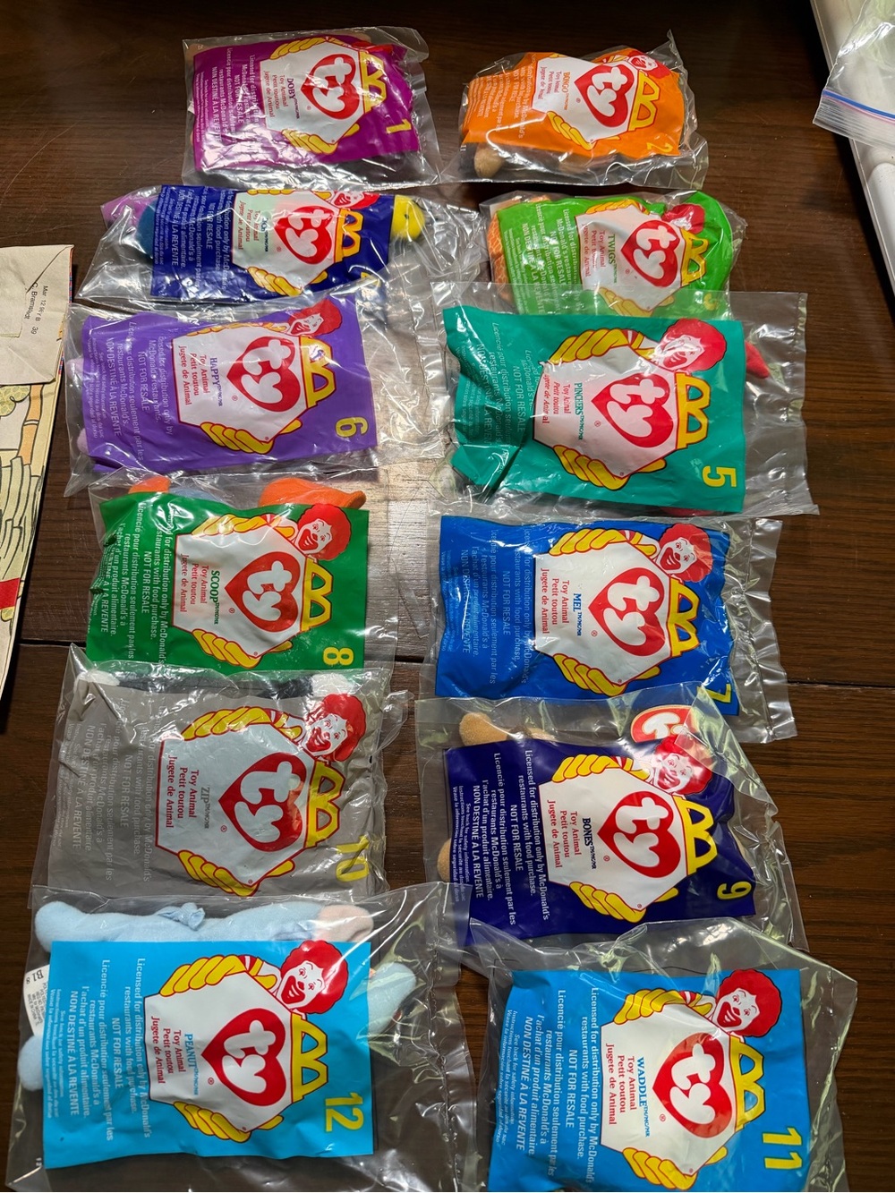 Bundle of 1-12 Unopened 1998 TY Teenie Babies McDonald's - one happy meal bag